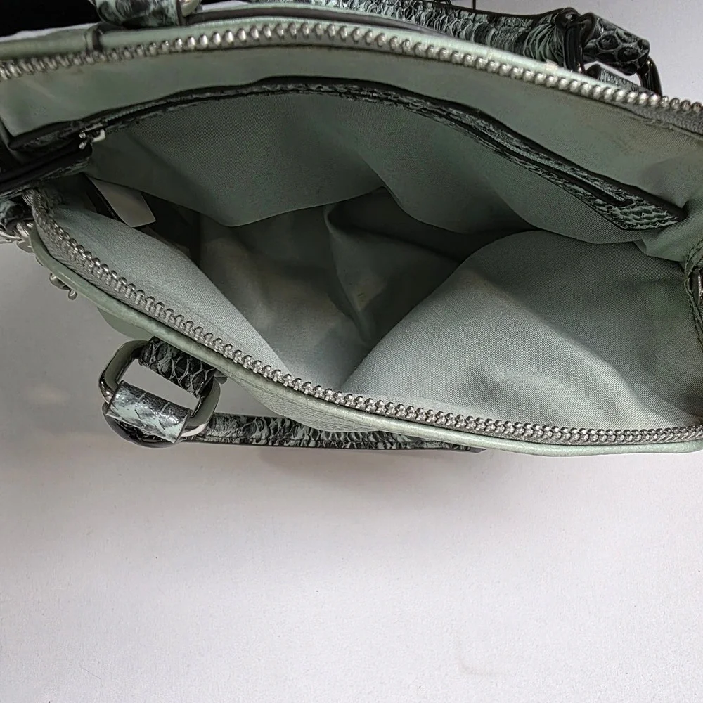 Liz Claiborne Mini Satchel Dome‎ Crossbody Bag Medium Mint Green Snakeskin Trim